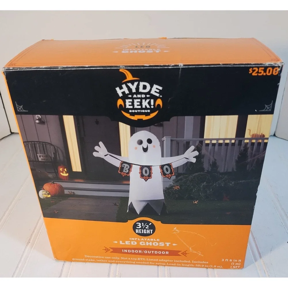Hyde and EEK Boutique Halloween Inflatable LED Ghost 3.5ft Boo Banner Light Up